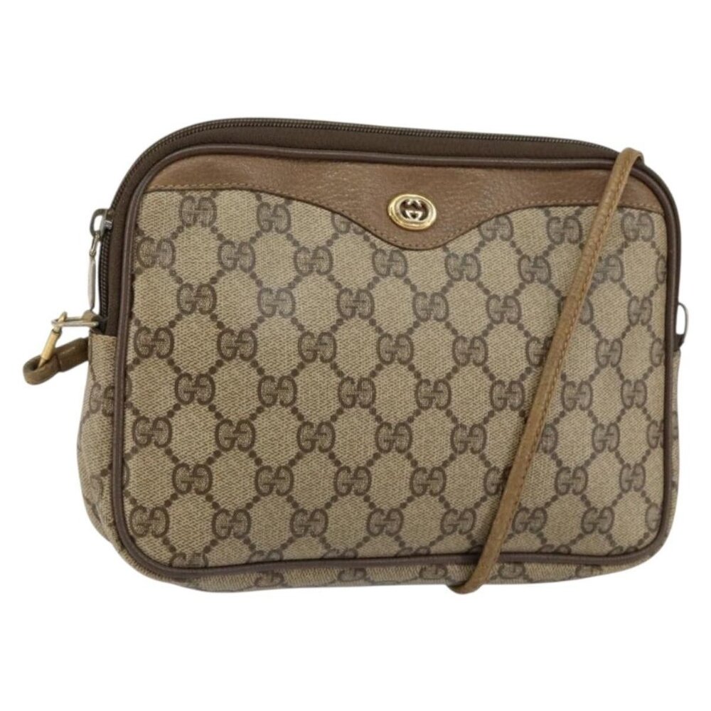 Authentic GUCCI GG Supreme Shoulder Bag PVC Beige Gold 97 02 068